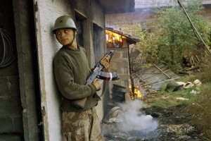A Serbian soldier in the village of Gorica in Bosnia, 1992.